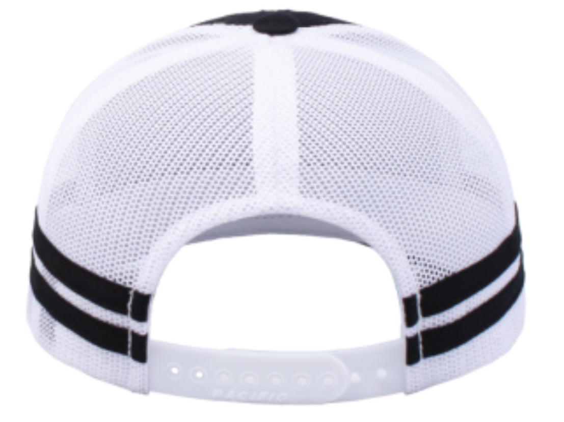 OLSH PACIFIC HEADWEAR STRIPE TRUCKER HAT - BLACK & WHITE