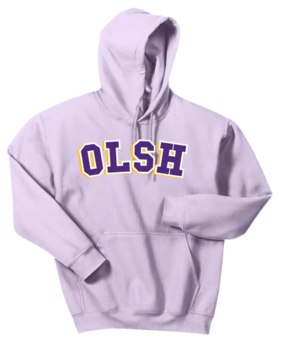 OLSH CHARGERS UNISEX LIGHT PURPLE HOODED SWEATSHIRT WITH ARCHED OLSH DESIGN
