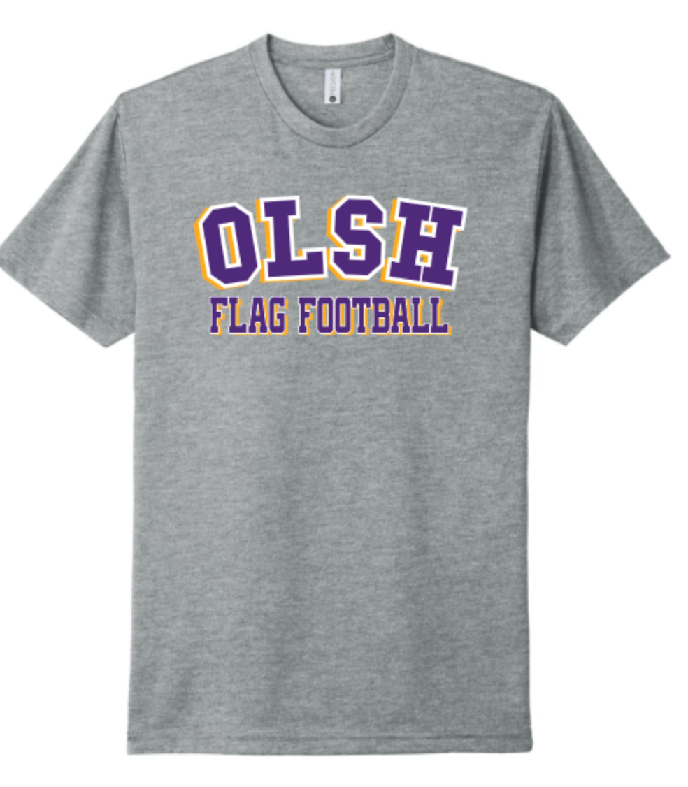 OLSH FLAG FOOTBALL YOUTH & ADULT RINGSPUN COTTON SHORT SLEEVE T-SHIRT - ARCHED OLSH GREY OR BLACK