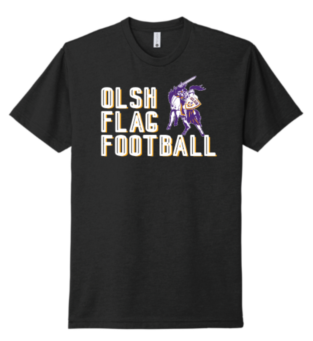 OLSH FLAG FOOTBALL YOUTH & ADULT RINGSPUN COTTON SHORT SLEEVE T-SHIRT - CHARGER GREY OR BLACK