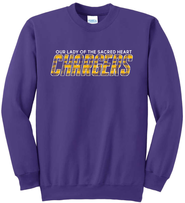 OLSH ADULT PLAID CHARGER DESIGN CREWNECK SWEATSHIRT