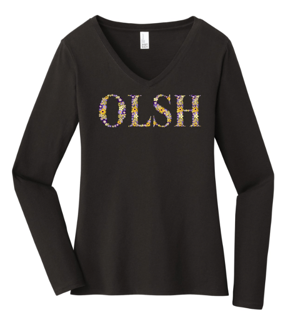 FEELING FLORAL OLSH WOMENS V-NECK LONGSLEEVE TEE