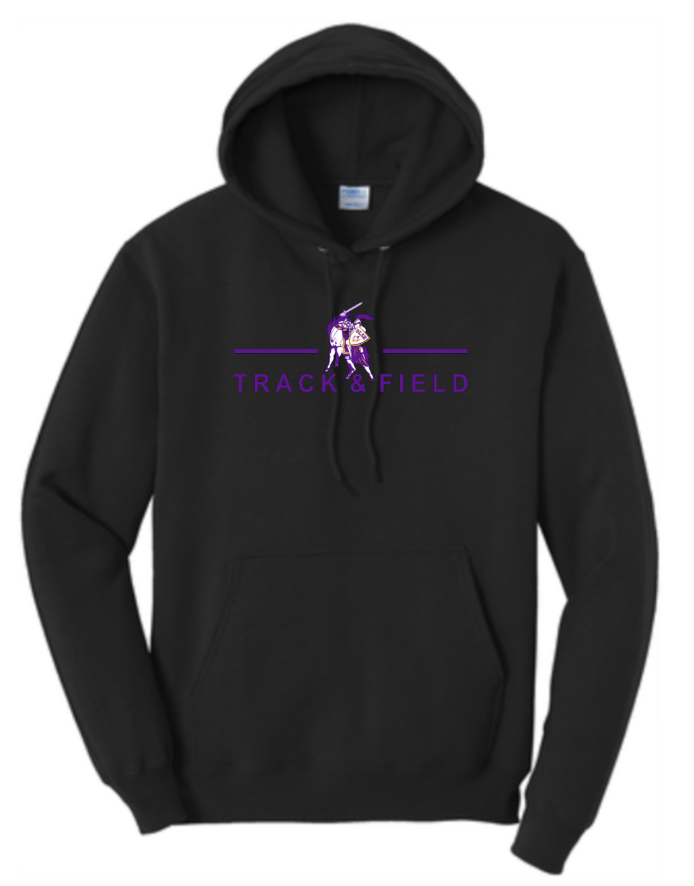 OLSH TRACK AND FIELD YOUTH & ADULT HOODED SWEATSHIRT - JET BLACK OR ATHLETIC HEATHER