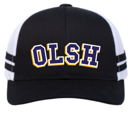OLSH PACIFIC HEADWEAR STRIPE TRUCKER HAT - BLACK & WHITE