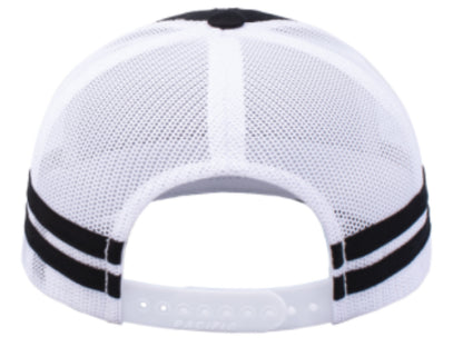 OLSH PACIFIC HEADWEAR STRIPE TRUCKER HAT - BLACK & WHITE