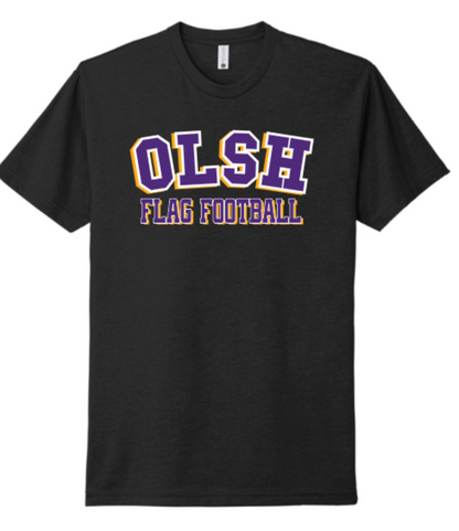 OLSH FLAG FOOTBALL YOUTH & ADULT RINGSPUN COTTON SHORT SLEEVE T-SHIRT  - ARCHED OLSH GREY OR BLACK