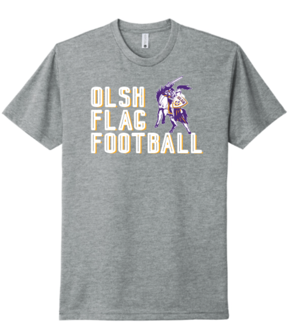 OLSH FLAG FOOTBALL YOUTH & ADULT RINGSPUN COTTON SHORT SLEEVE T-SHIRT  - CHARGER GREY OR BLACK