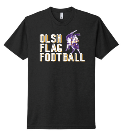 OLSH FLAG FOOTBALL YOUTH & ADULT RINGSPUN COTTON SHORT SLEEVE T-SHIRT  - CHARGER GREY OR BLACK