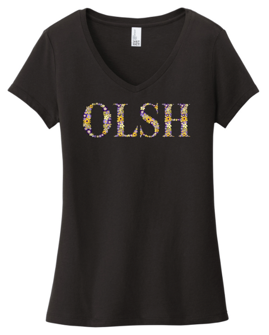 FEELING FLORAL OLSH WOMENS V-NECK SHORTSLEEVE TEE