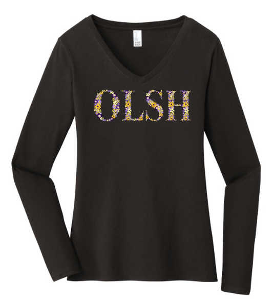 FEELING FLORAL OLSH WOMENS V-NECK LONGSLEEVE TEE