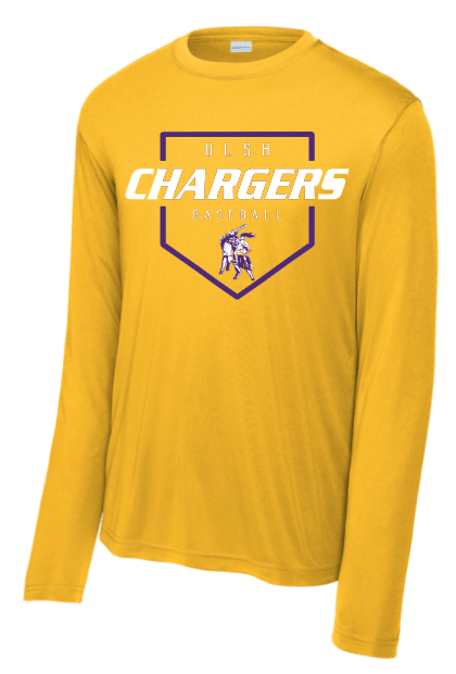 *SPRING 2026 FUNDRAISER - OLSH BASEBALL ADULT DRY-FIT LONG SLEEVE: WHITE OR YELLOW GOLD