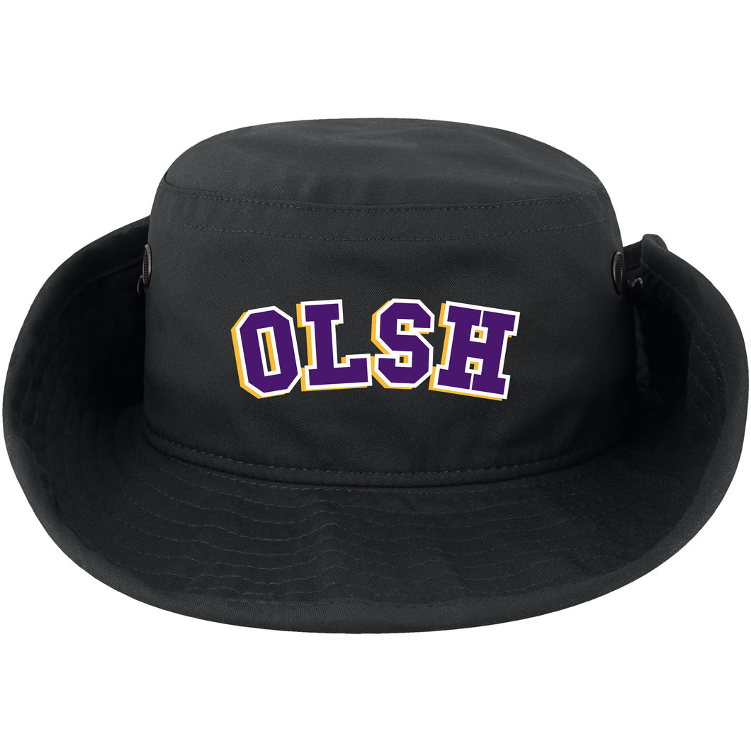 OLSH LEGACY BRAND ADULT SIZE EMBROIDERED COOL FIT BOONIE WITH CHIN STRAP - BLACK