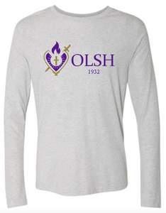 OLSH HEART LOGO ADULT LONG SLEEVE TRI-BLEND TSHIRT - HEATHER WHITE