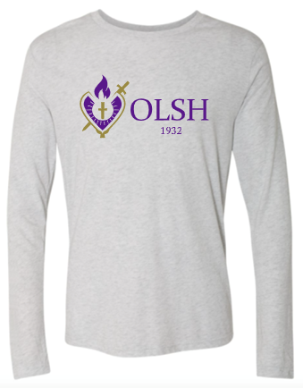 OLSH HEART LOGO ADULT LONG SLEEVE TRI-BLEND TSHIRT - HEATHER WHITE