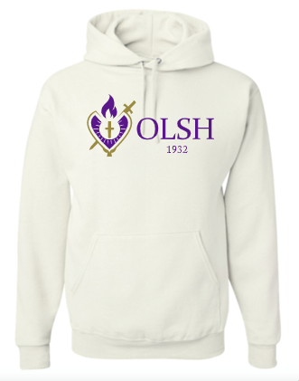 OLSH HEART LOGO YOUTH & ADULT HOODED SWEATSHIRT - WHITE