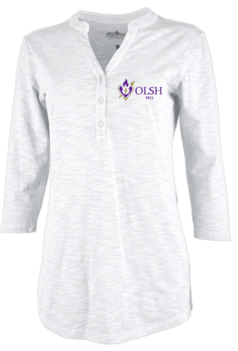 OLSH WOMEN'S EMBROIDERED SOLID HENLEY