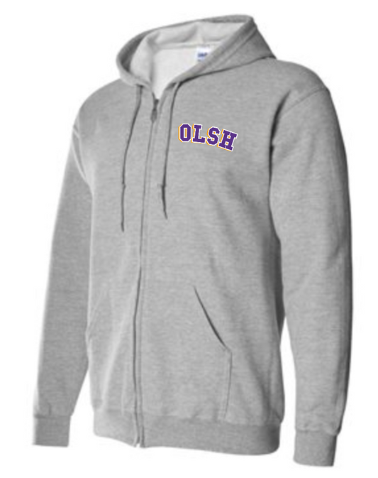 OLSH YOUTH & ADULT FULL ZIP HOODED SWEATSHIRT - SPORT GREY OR BLACK