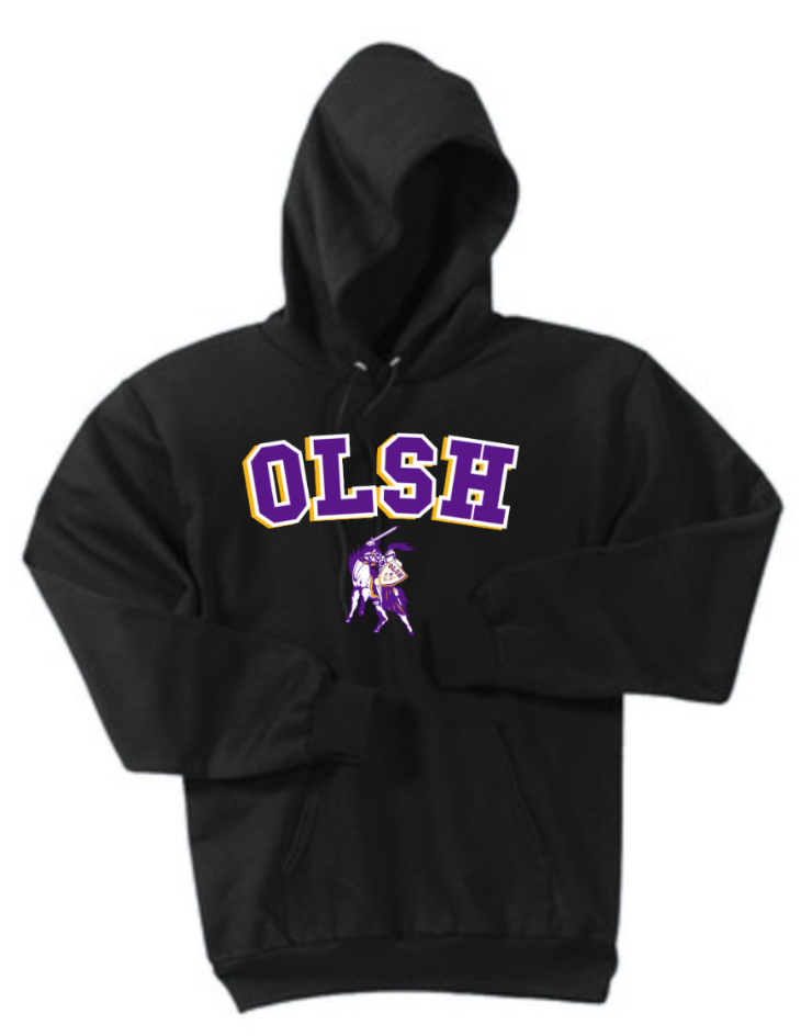 OLSH YOUTH & ADULT HOODED SWEATSHIRT - JET BLACK OLSH CHARGER DESIGN