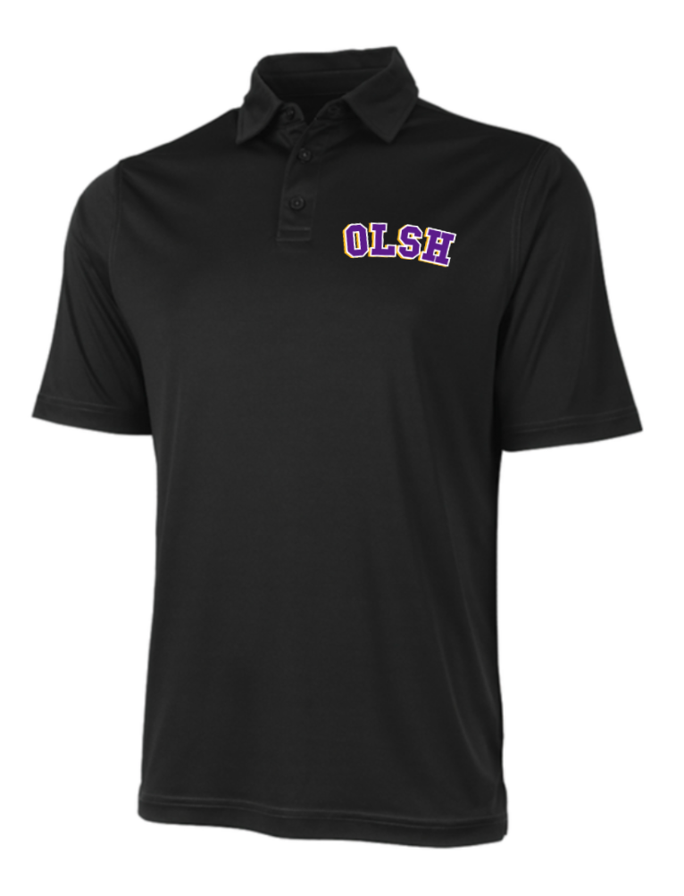 OLSH MENS BLACK FRONT AND BACK DESIGN PERFORMANCE POLO