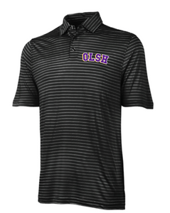 OLSH MENS BLACK STRIPE PERFORMANCE POLO