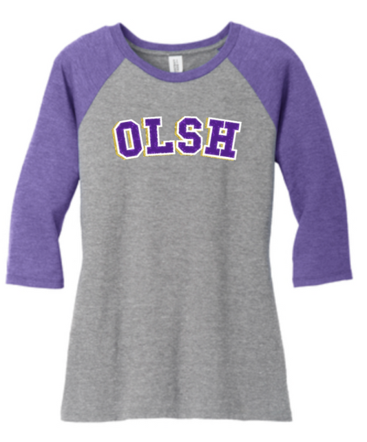OLSH LADIES FIT TRI-BLEND 3/4 SLEEVE RAGLAN SHIRT - GLITTER DESIGN
