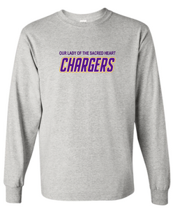 OLSH BASIC CHARGERS YOUTH & ADULT COTTON LONGSLEEVE  - WHITE, GRAPHITE HEATHER OR GOLD