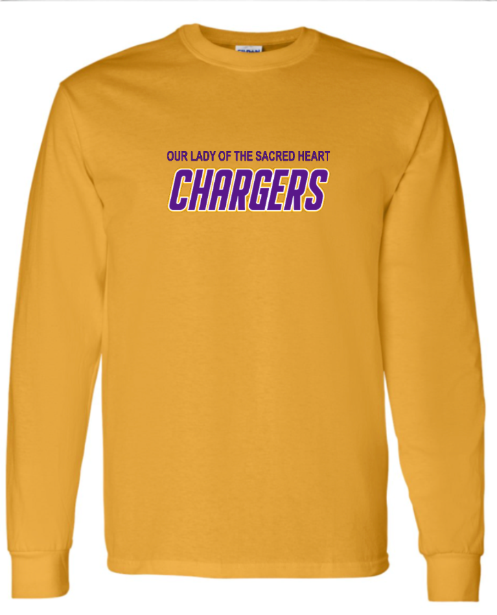 OLSH BASIC CHARGERS YOUTH & ADULT COTTON LONGSLEEVE  - WHITE, GRAPHITE HEATHER OR GOLD
