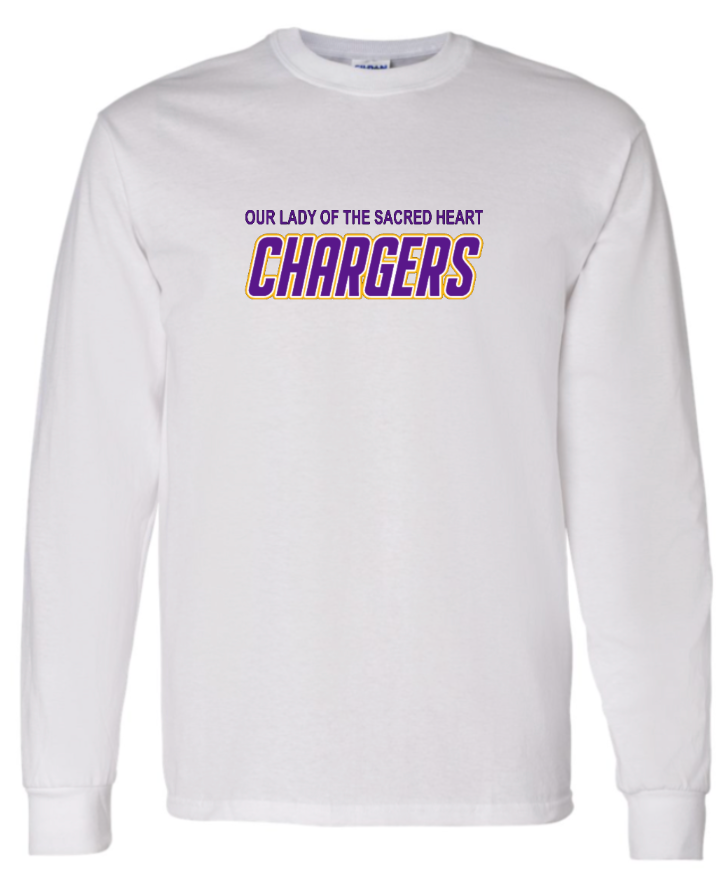 OLSH BASIC CHARGERS YOUTH & ADULT COTTON LONGSLEEVE  - WHITE, GRAPHITE HEATHER OR GOLD