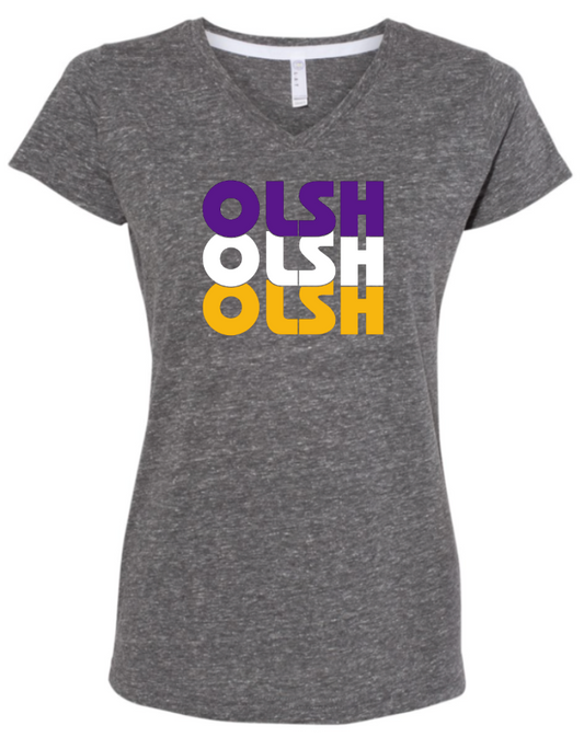 OLSH LADIES FIT MELANGE V-NECK T-SHIRT- RETRO DESIGN SMOKE MELANGE