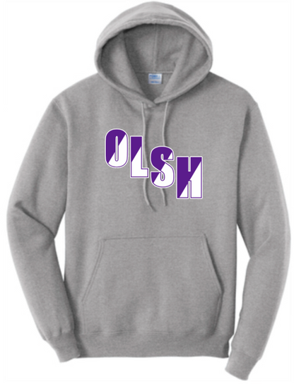 OLSH YOUTH & ADULT HOODED SWEATSHIRT - ATHLETIC HEATHER OR JET BLACK SPLIT DESIGN