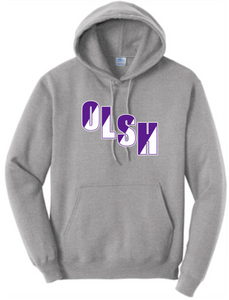 OLSH YOUTH & ADULT HOODED SWEATSHIRT - ATHLETIC HEATHER OR JET BLACK SPLIT DESIGN