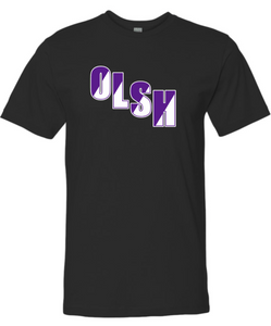 OLSH YOUTH & ADULT FINE COTTON JERSEY SHORT SLEEVE SPLIT DESIGN T-SHIRT  - BLACK OR PURPLE