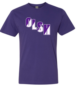 OLSH YOUTH & ADULT FINE COTTON JERSEY SHORT SLEEVE SPLIT DESIGN T-SHIRT  - BLACK OR PURPLE