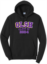 Load image into Gallery viewer, OLSH CLASS OF 2024 YOUTH &amp; ADULT HOODED SWEATSHIRT - JET BLACK OR ATHLETIC HEATHER
