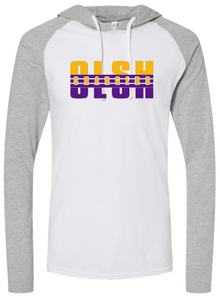 OLSH ADULT TWO-TONE GREY AND WHITE LONG SLEEVE HOODED TEE