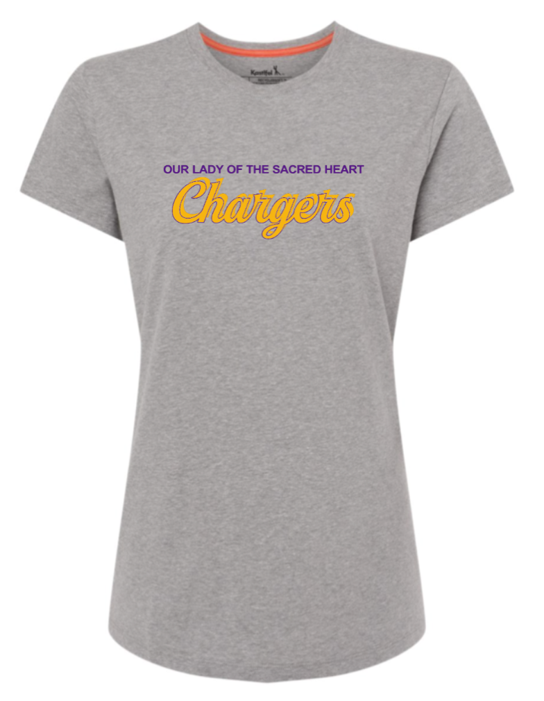 OLSH WOMEN'S RECYCLED SOFT T-SHIRT - STEEL W/ SCRIPT DESIGN