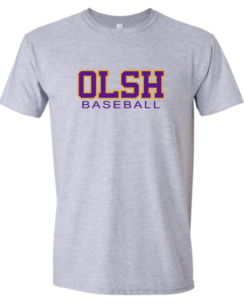 OLSH BASEBALL YOUTH & ADULT SOFTSTYLE COTTON JERSEY SHORT SLEEVE T-SHIRT  - SPORT GREY