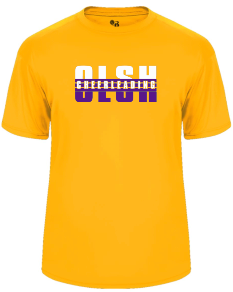 OLSH CHEERLEADING YOUTH & ADULT PERFORMANCE SOFTLOCK SHORT SLEEVE  T-SHIRT  - GOLD